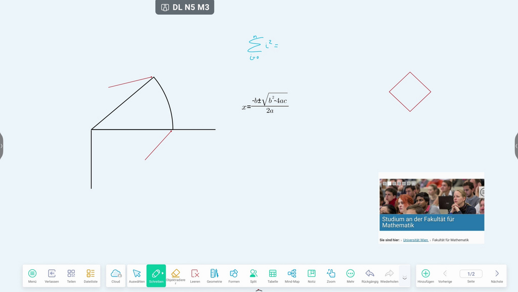 The whiteboard application showing the interface and a few of the features.