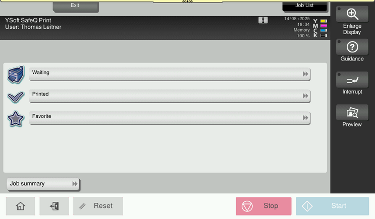 Print queue selection screen